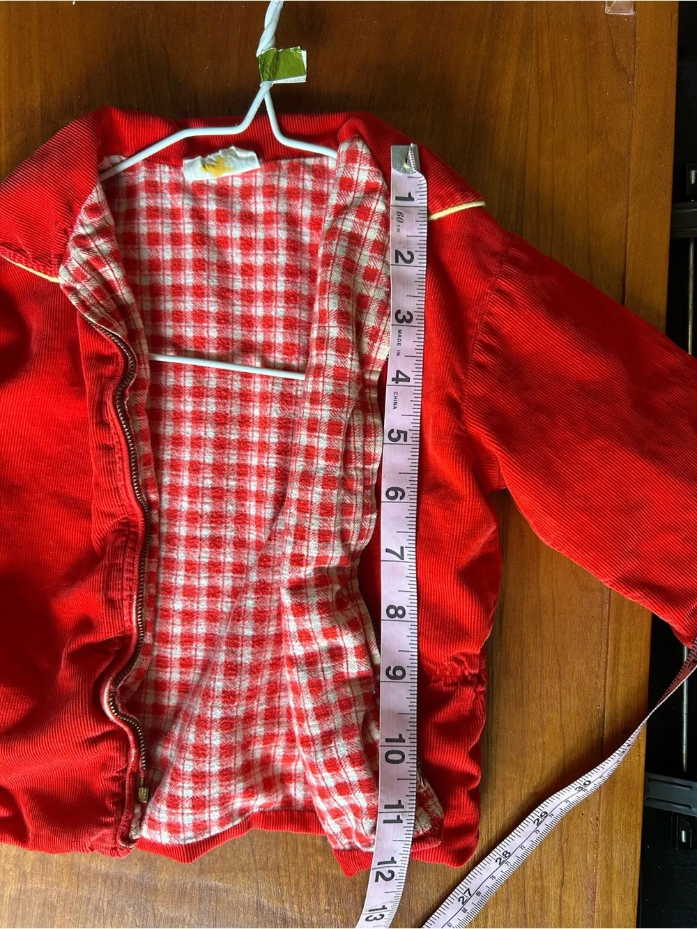 Red Kids Jean-Style Jacket with Checked Lining
